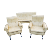 Armchairs and sofa of the 60s/70s in moleskine and chrome base on springs