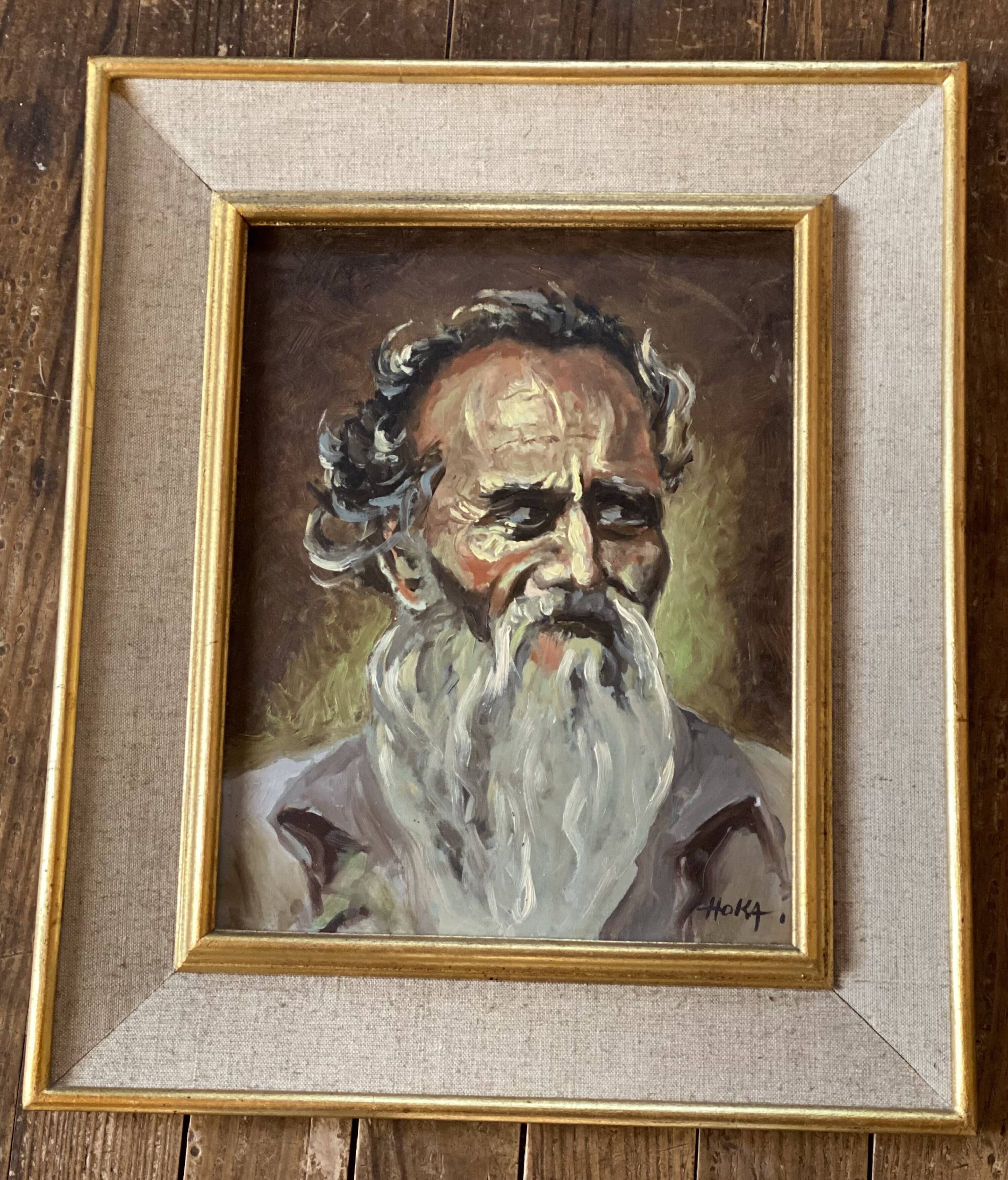 Portrait of an old man signed vintage painting 1960
