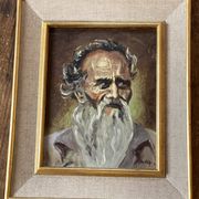Portrait of an old man signed vintage painting 1960