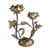 Hollywood Regency two-flowered metal candle, made in Italy