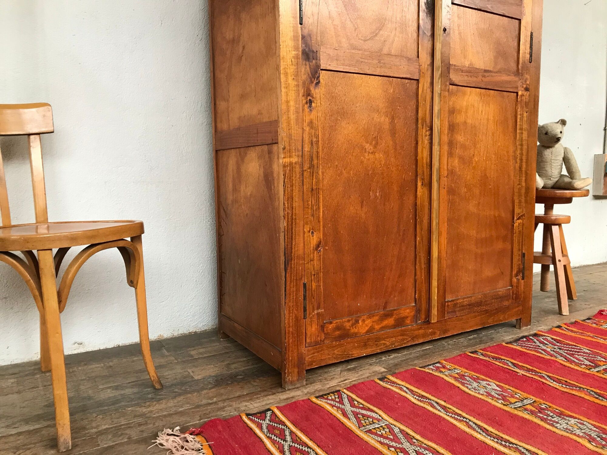 Old cabinet or wardrobe in fir from the 1950s 1960s vintage design