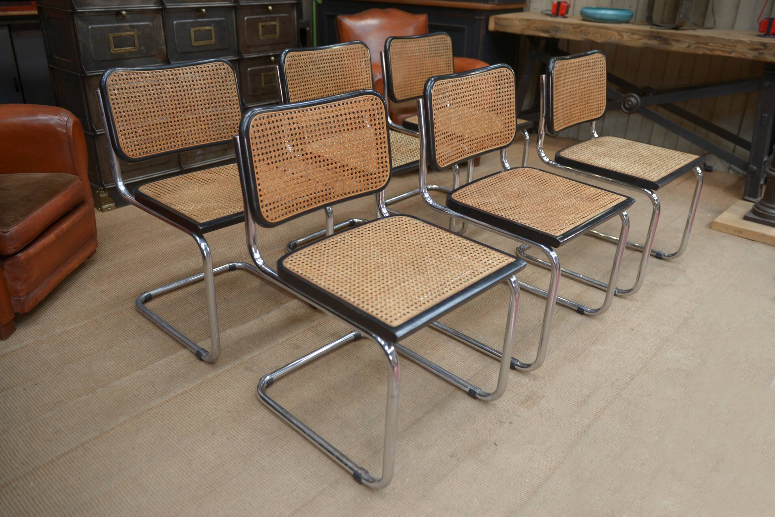 Set of 6 model b32 cesca marcel breuer chairs, italy 1970s
