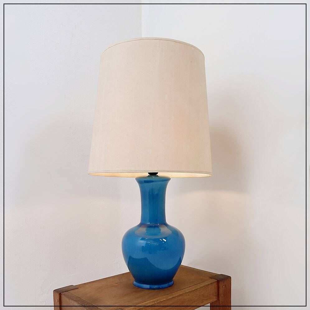 Turquoise ceramic table lamp - 1960s
