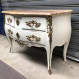 Curved chest of drawers white patina above marble louis XV style