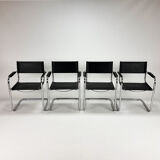 Set of 4 bauhaus cantilever tubular and leather armchairs, 1970's