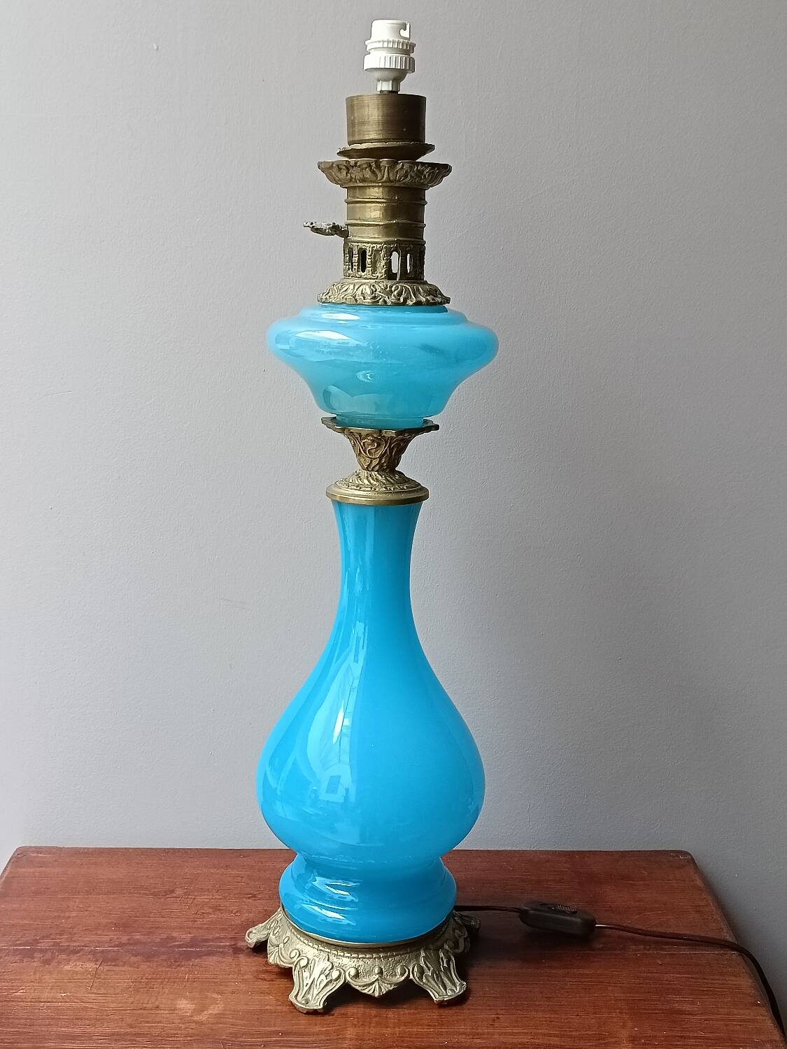 Blue opaline and bronze lamp base