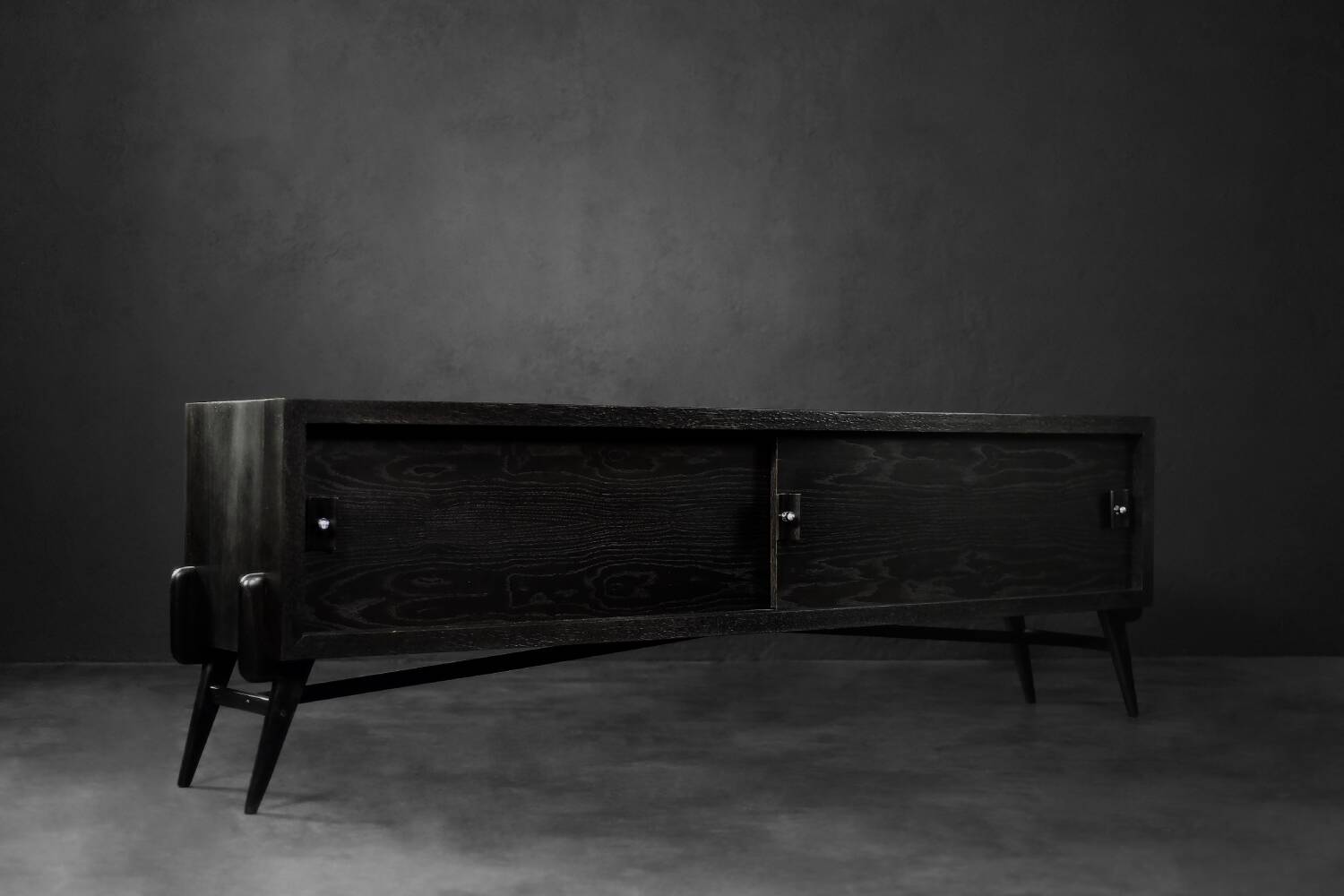 Mid-Century Modern Scandinavian Buffet in Dark Oak with Wooden and Metal Handles, 1960s