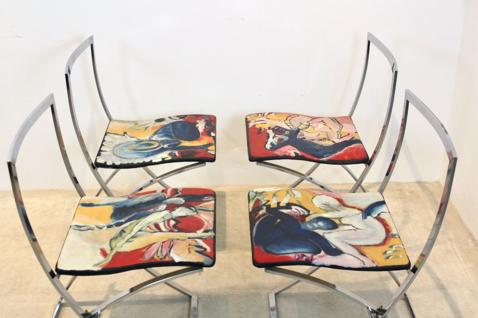 One off Hand painted set of four ‘Luisa’ Dining Chairs by Marcello Cuneo