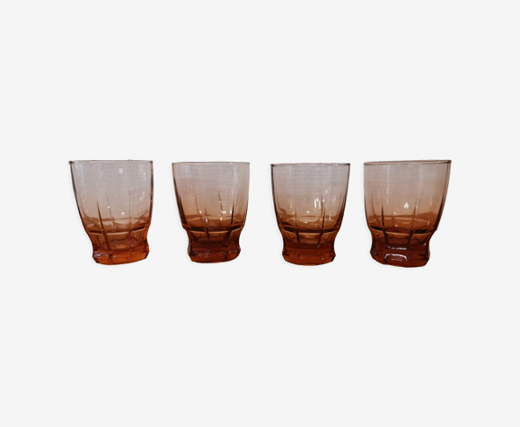 Lot de 4 verres à eau des années 30 rose fumé