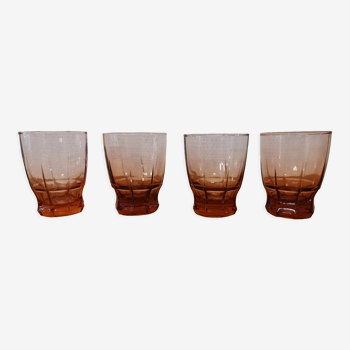 Set of 4 water glasses from the 30s smoked pink