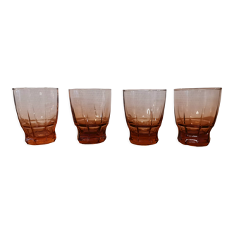 Lot de 4 verres à eau des années 30 rose fumé