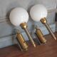 Pair of brass and white opaline wall lights, vintage wall light