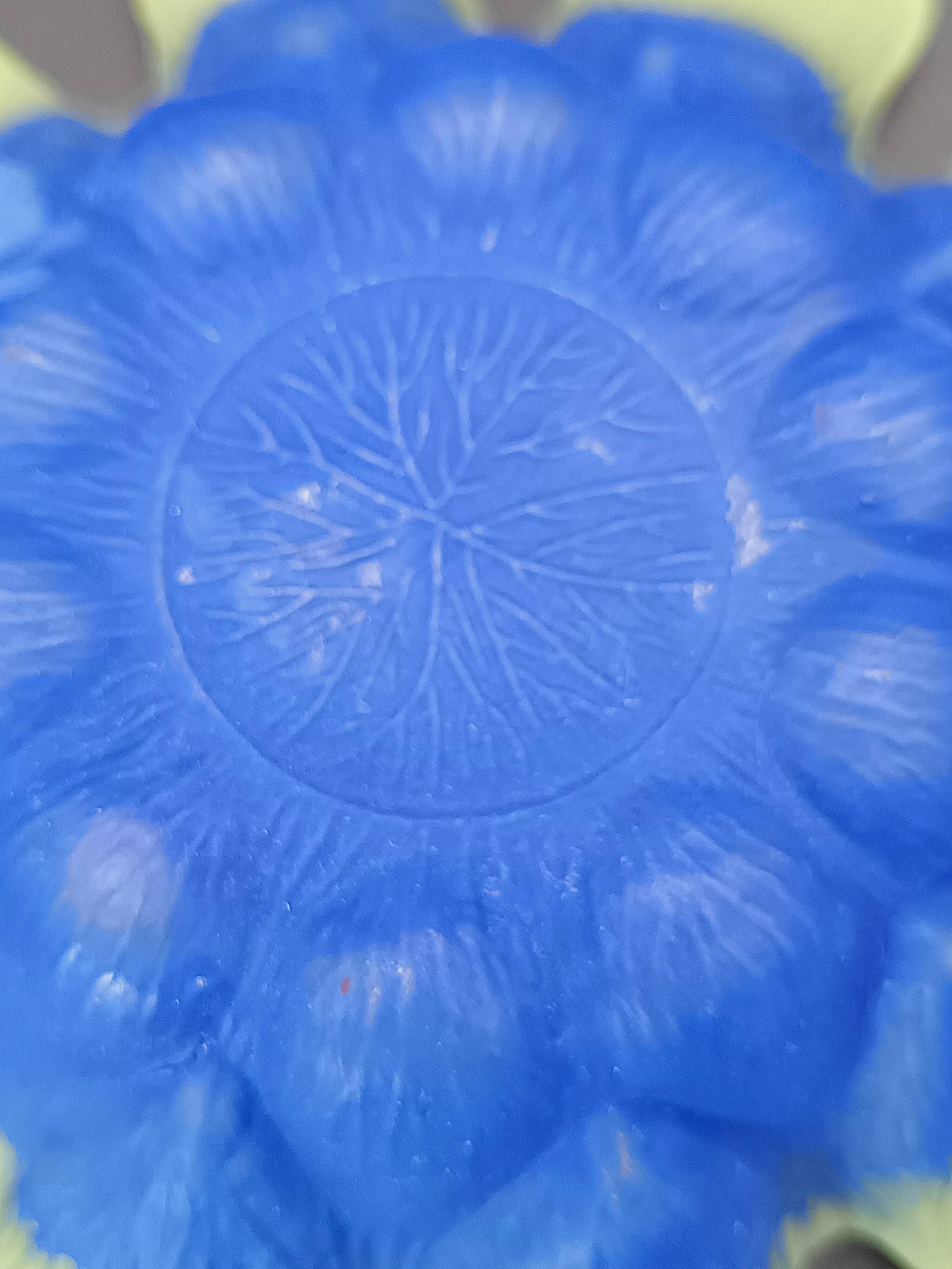 Vintage glass pressed blue & lime green bowl / flower holder