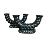 Pair of black Longchamp ceramic candle holders 50s