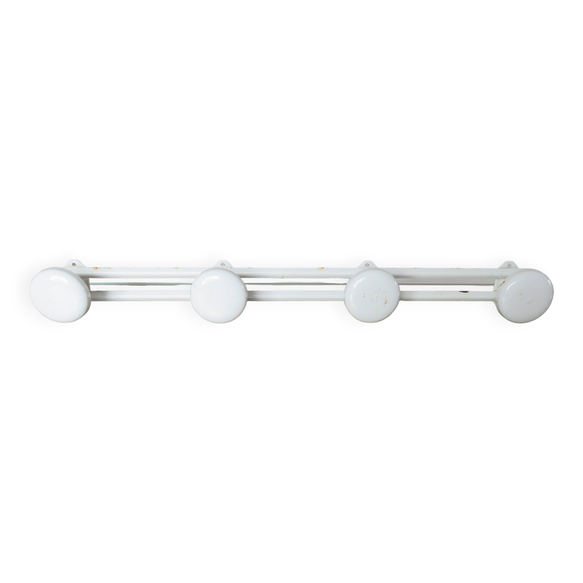 Wall coat rack with 4 hooks in white lacquered metal 1970