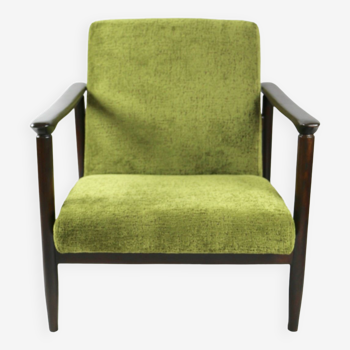 Fauteuil GFM-142 vert olive attribué à Edmund Homa, années 1970 - bois marron