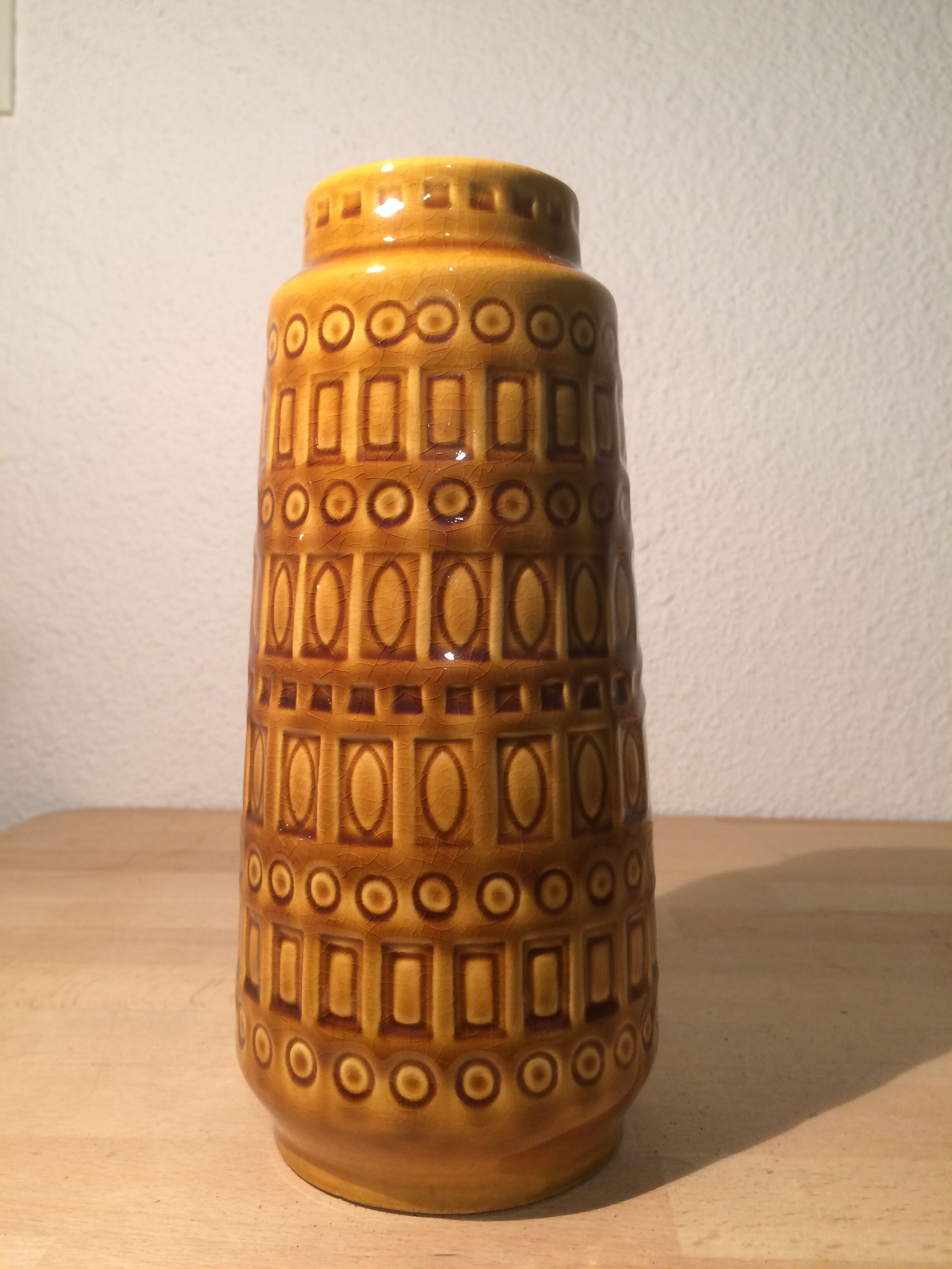 Yellow ceramic vase geometric patterns, West Germany