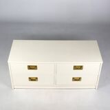 White lacquered chest of drawers and brass handles, 1970s