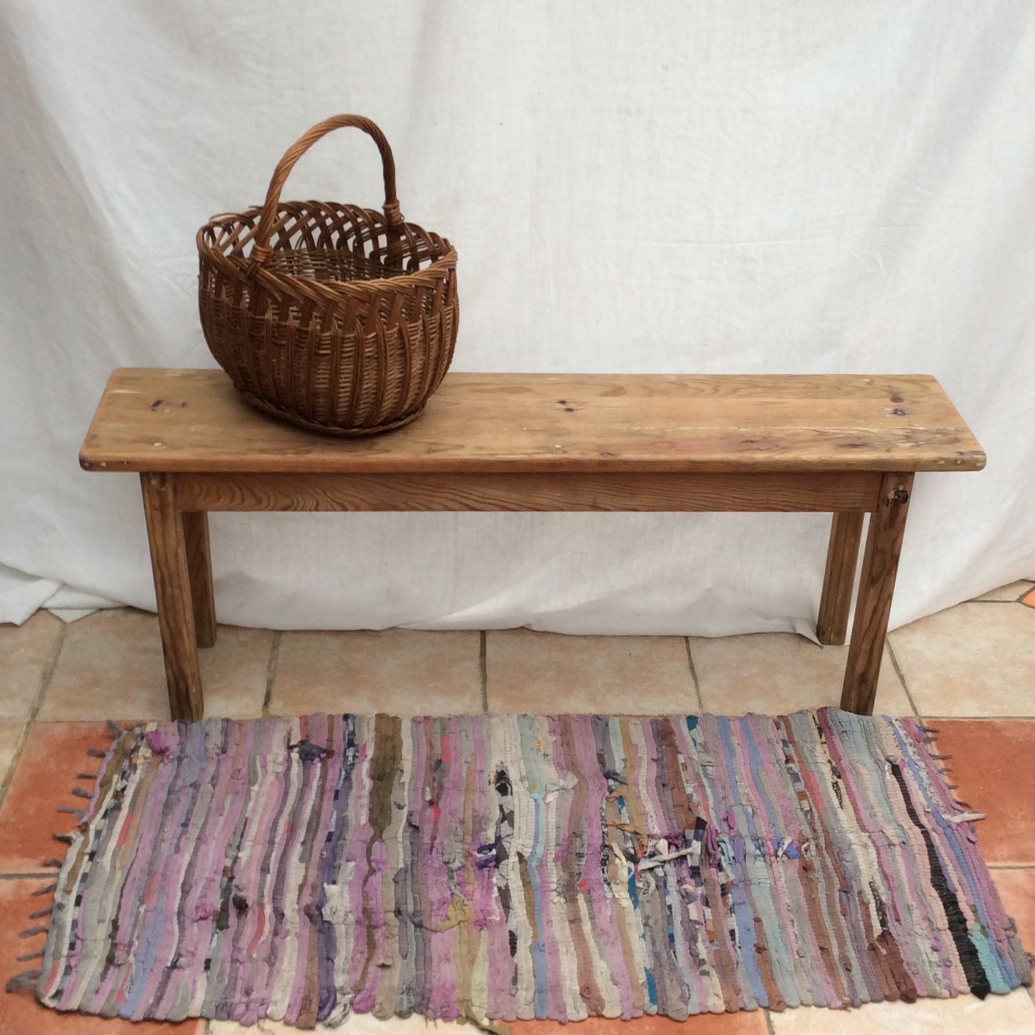 Light wood farmhouse bench around the years 1960-1970 dimension: height -44.5cm- width -103cm-