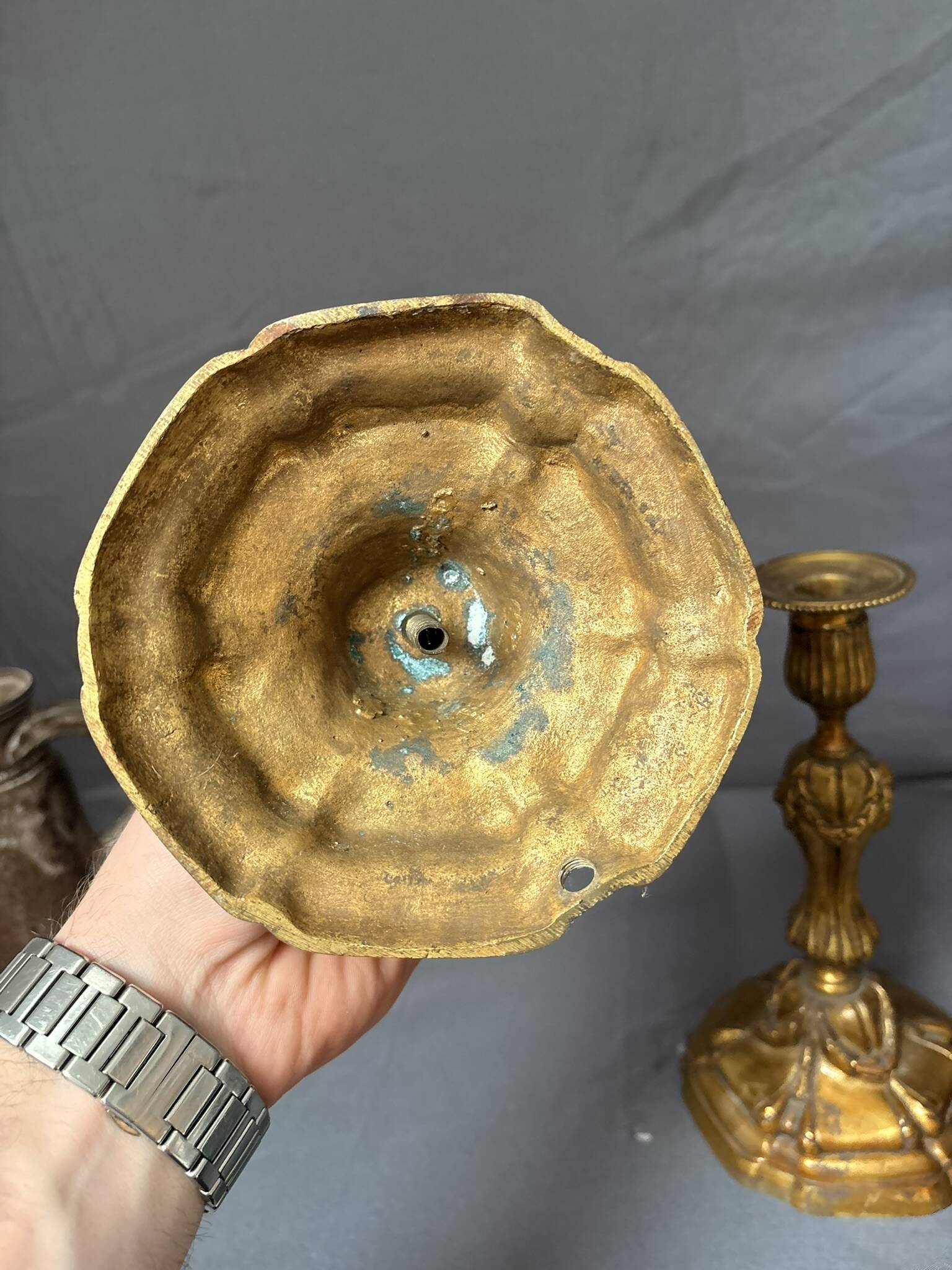 Antique Pair of Gilded Candle Holders Rocaille Rococo Louis XV Torchères