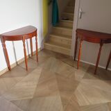 Set of 2 half-moon console tables with drawer - cherry wood - Louis Philippe style