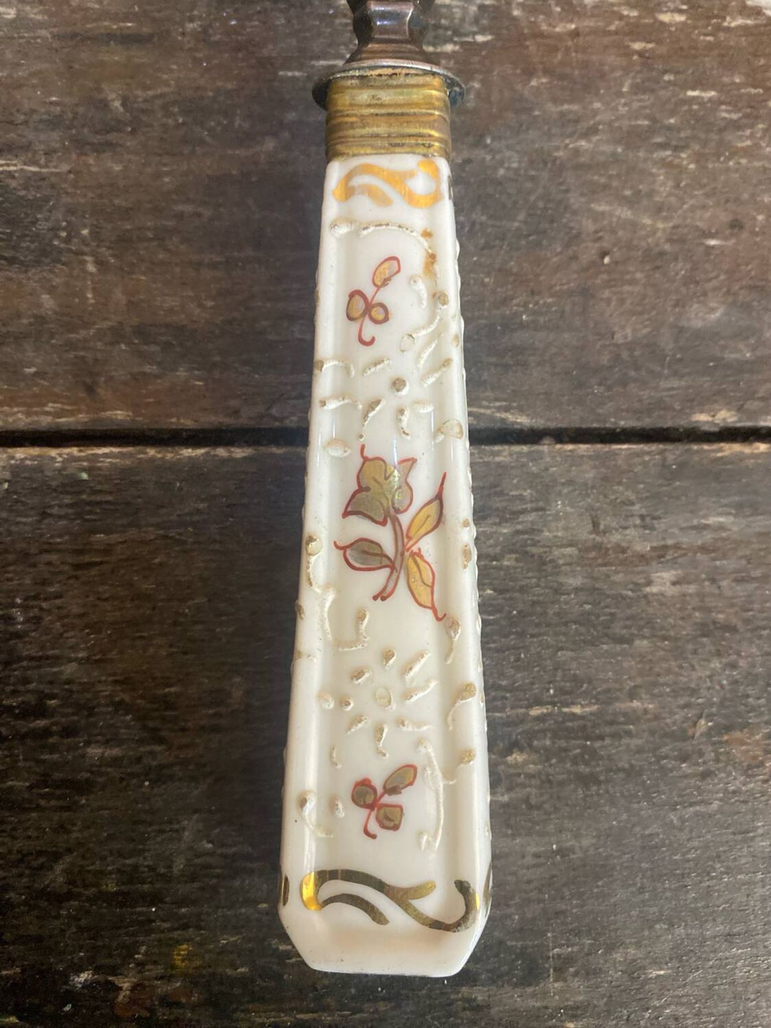 Old Silver-Plated Metal Serving Spoon + Porcelain Handle