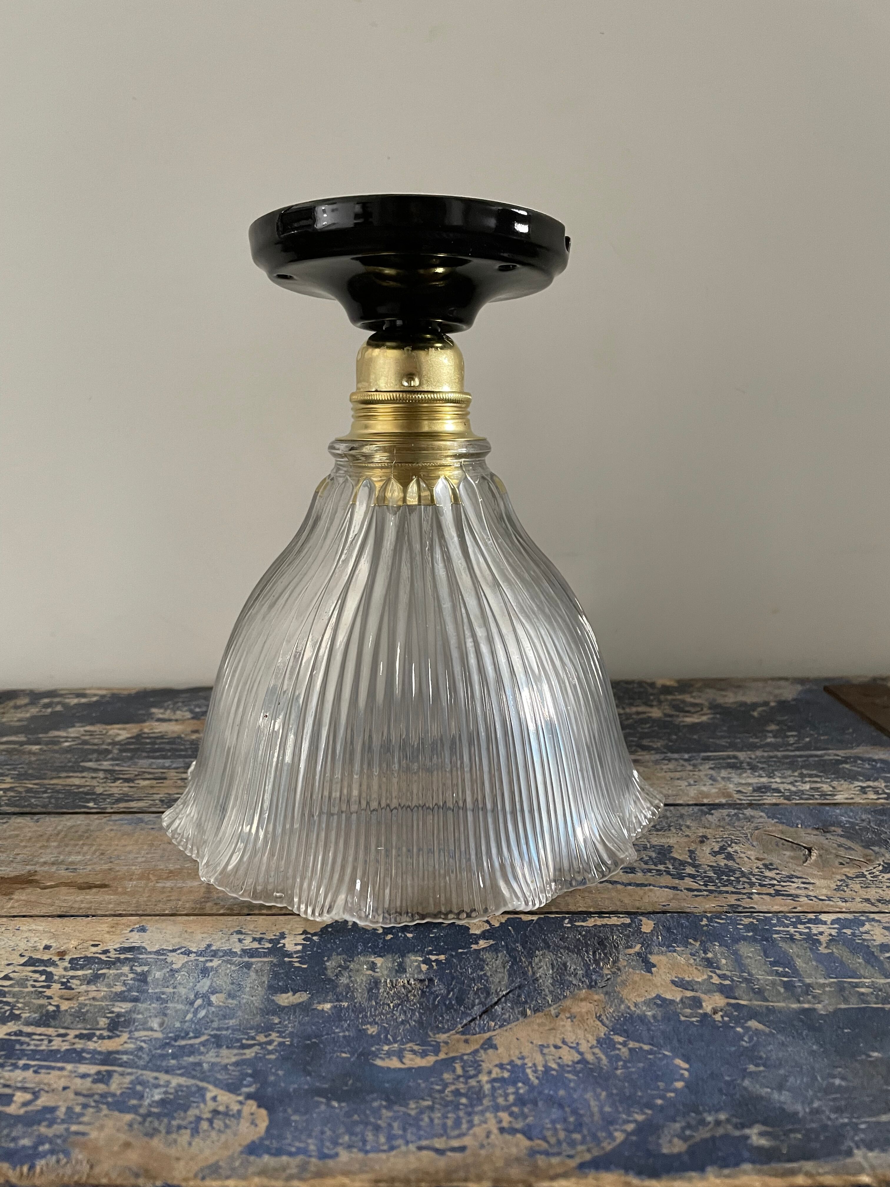 Vintage holophane glass ceiling lamp