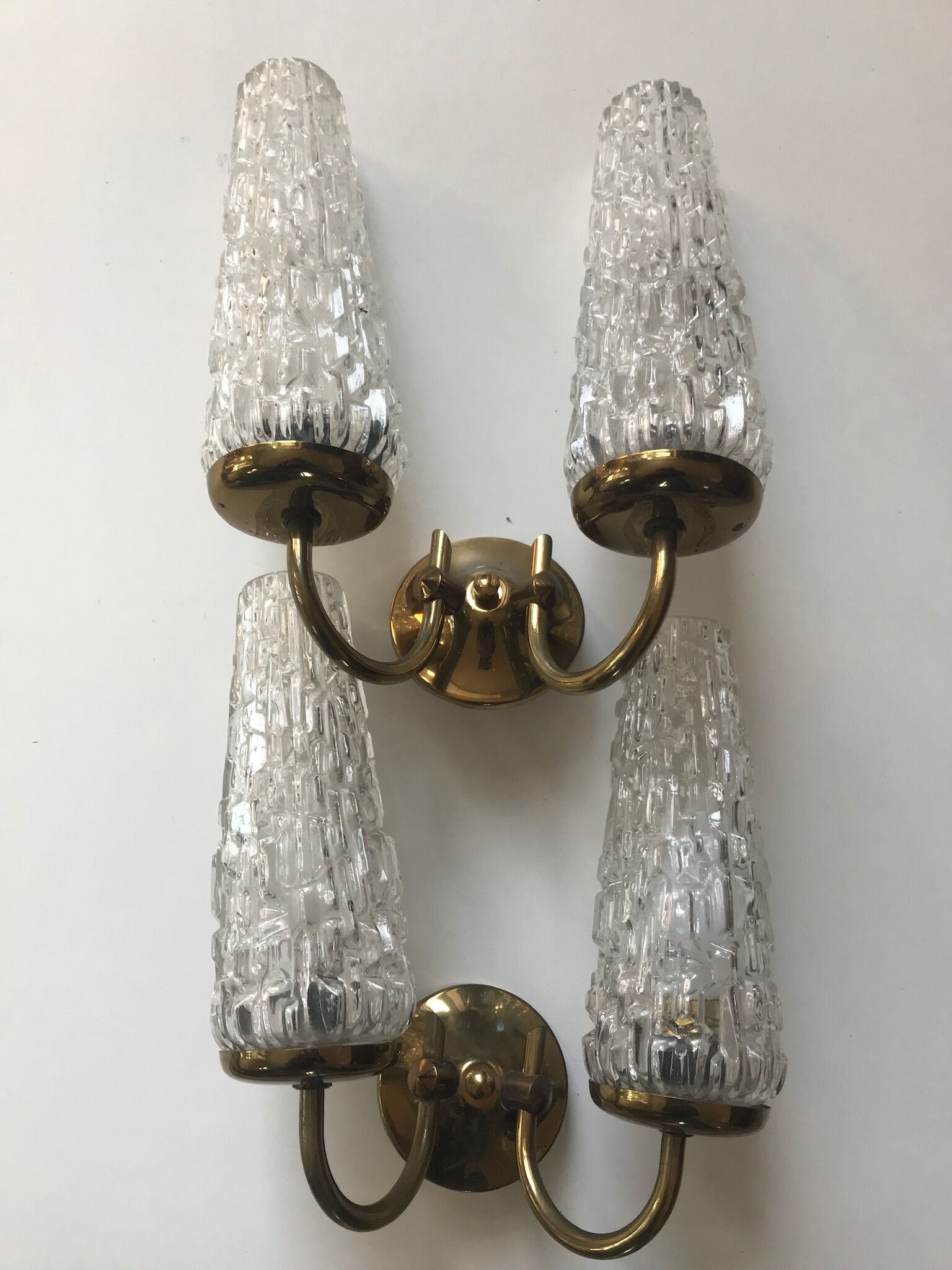 Pair 1960 brass wall light