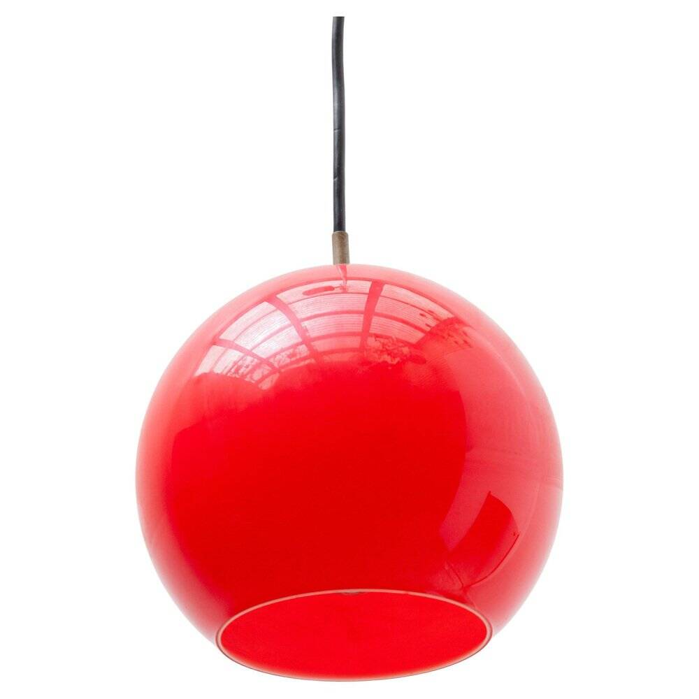 Red opaline glass pendant lamp by Peill&Putzler 1970