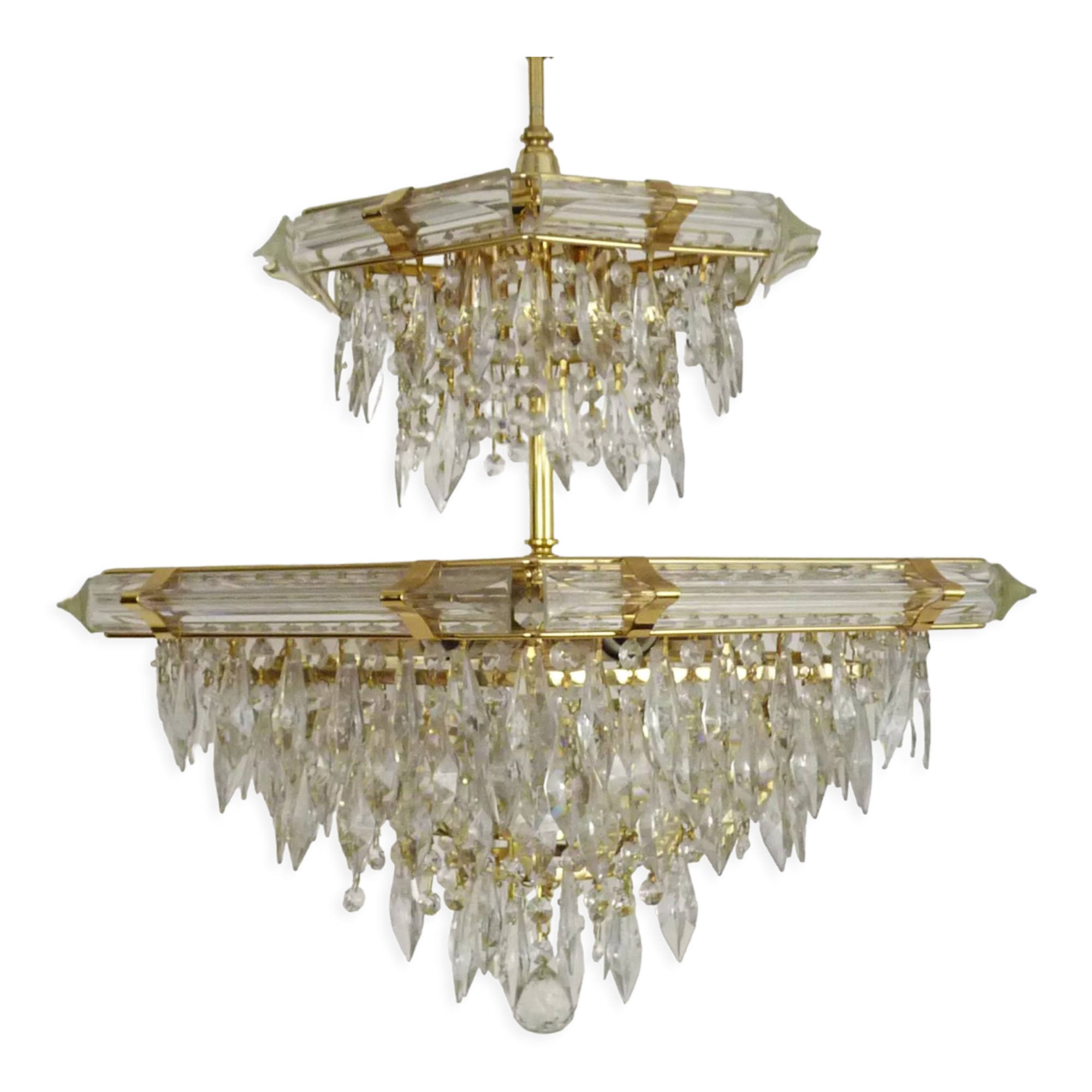 Vintage crystal and brass chandelier by Bakalowits & Söhne 8 lights, 1980s