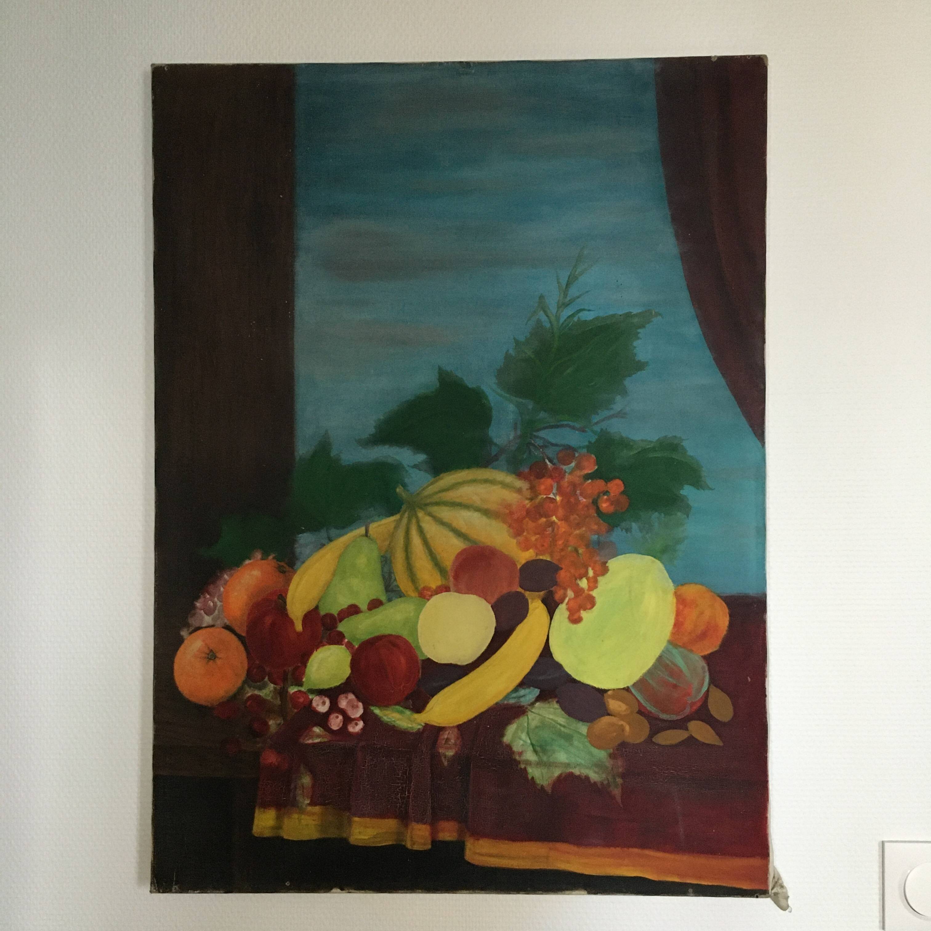 Large unfinished still life painting
