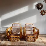 Bamboo rattan fauteuil Lounge chairs Paul Frankl style