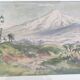 Watercolour signed by bernard aris, mount taranaki, new plymouth park, 1948