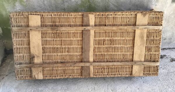 Grande caisse ou panier rectangulaire en osier - vintage 1960