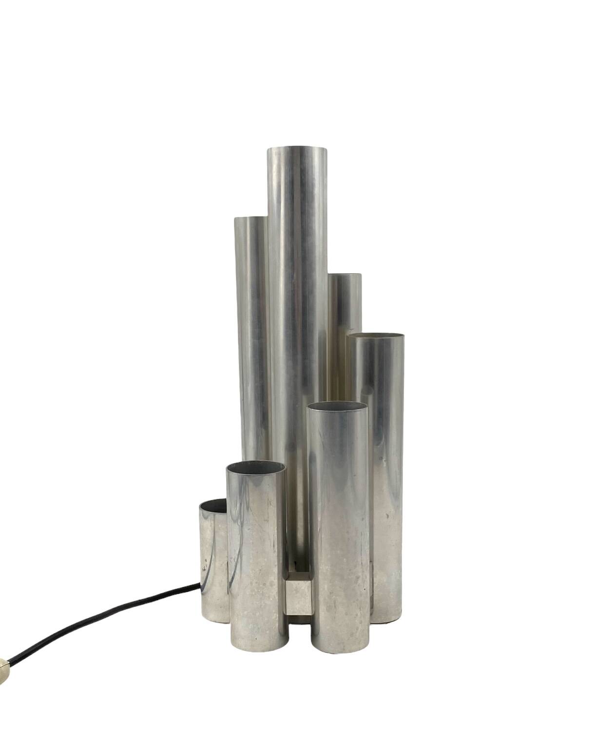 Hollywood regency 6 lights metal table lamp, Sciolari, Italy 1970s