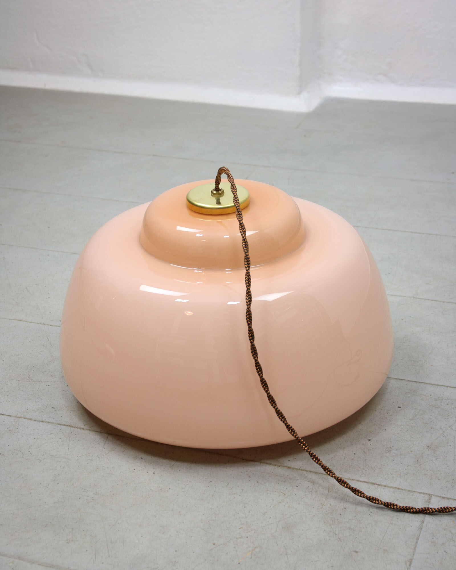 Mid-century Pink Glass & Brass Pendant Lamp