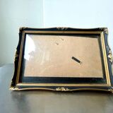 Cadre antique en bois noir et or 24 cm x 16 cm verre convexe