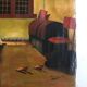 Mid century signed painting with Flemish interior