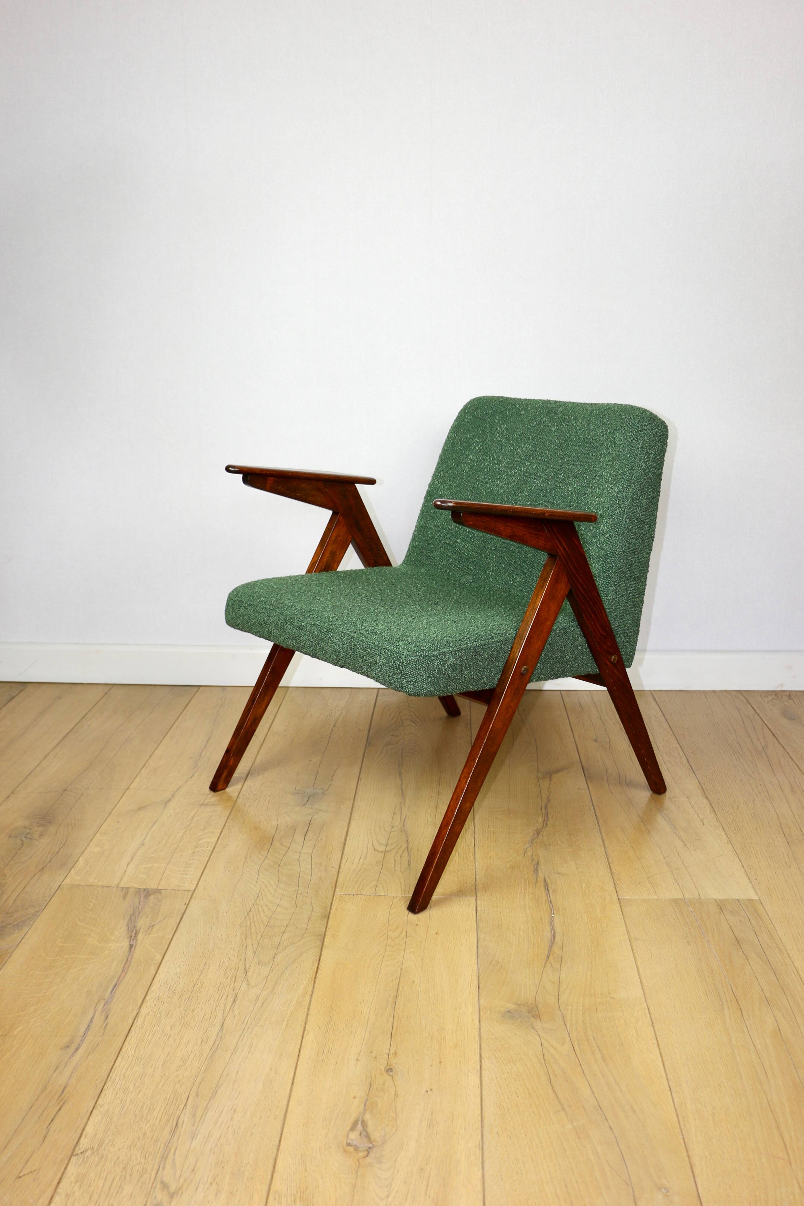 Fauteuil Bunny, bouclé vert des années 1970 par J. Chierowski