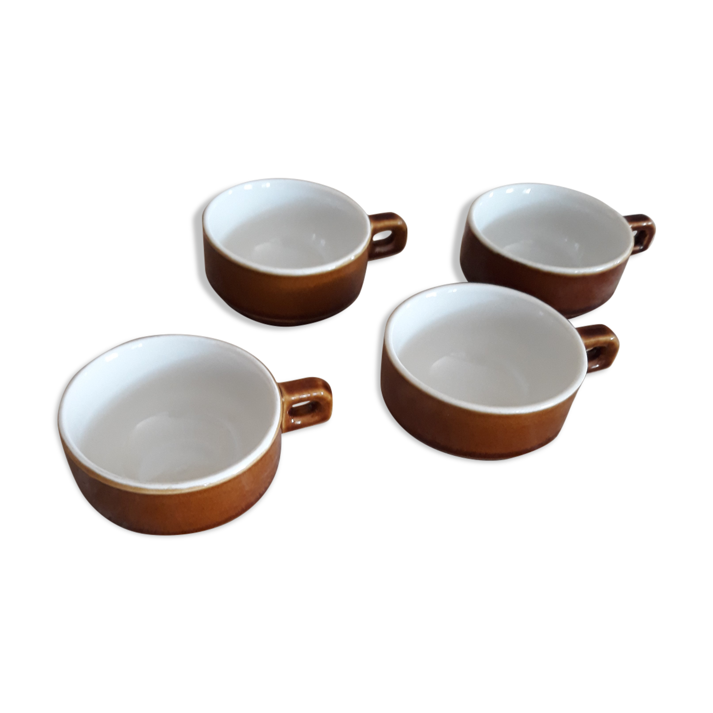 Old cups of coffee - brown ceramics typical of station buffets