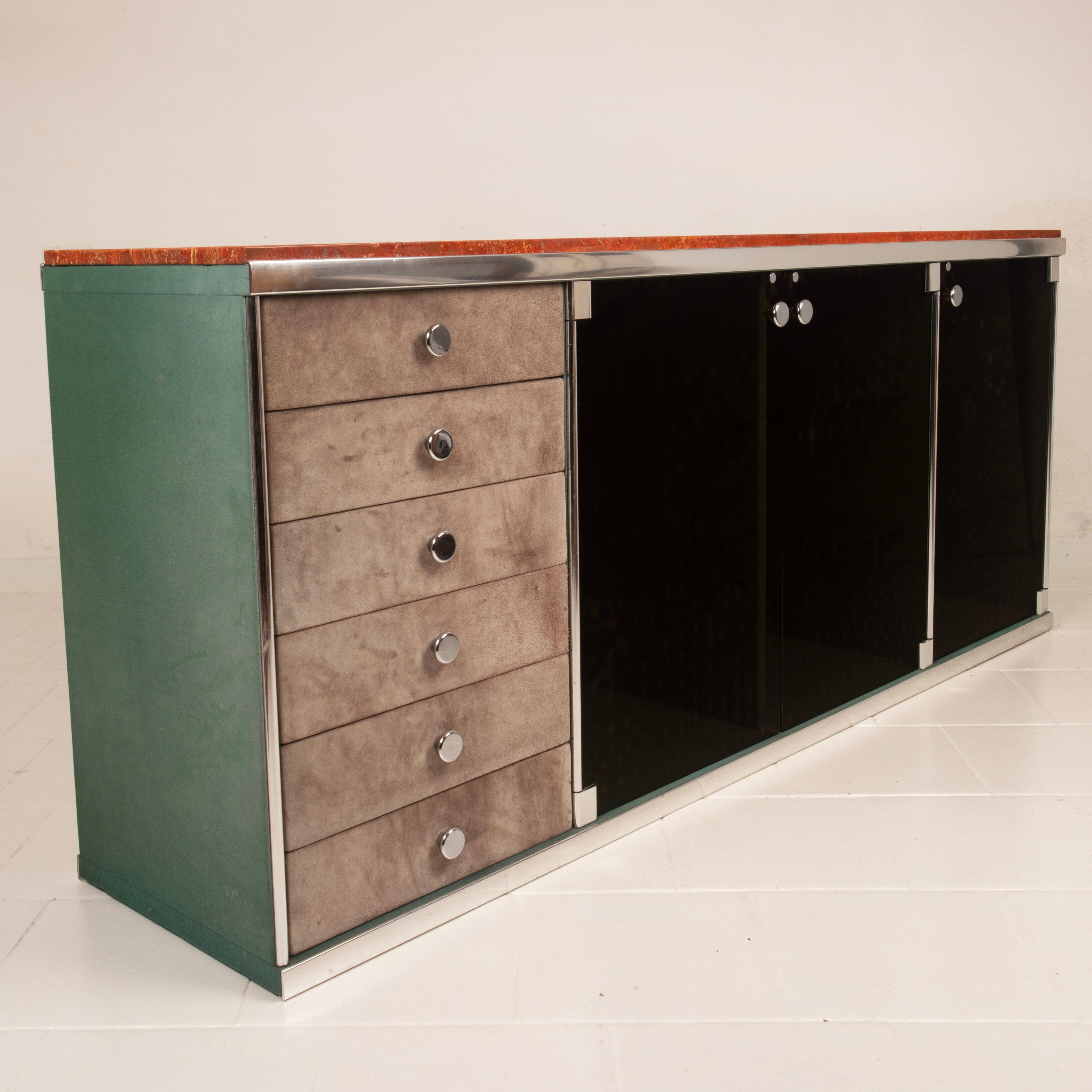 Guido Faleschini Astro Marble and Leather Sideboard for i4 Mariani 1979