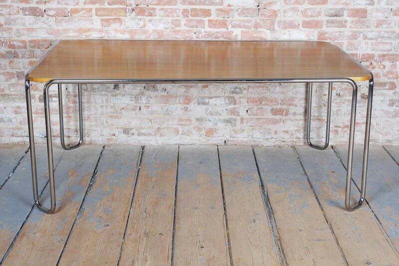 Bauhaus Dining Table, attributed to R. Slezák, Chrome, Polished Oak, Czech, 1930s