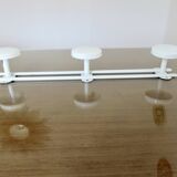 White lacquered metal wall coat rack, 3 hooks, 70s-80s