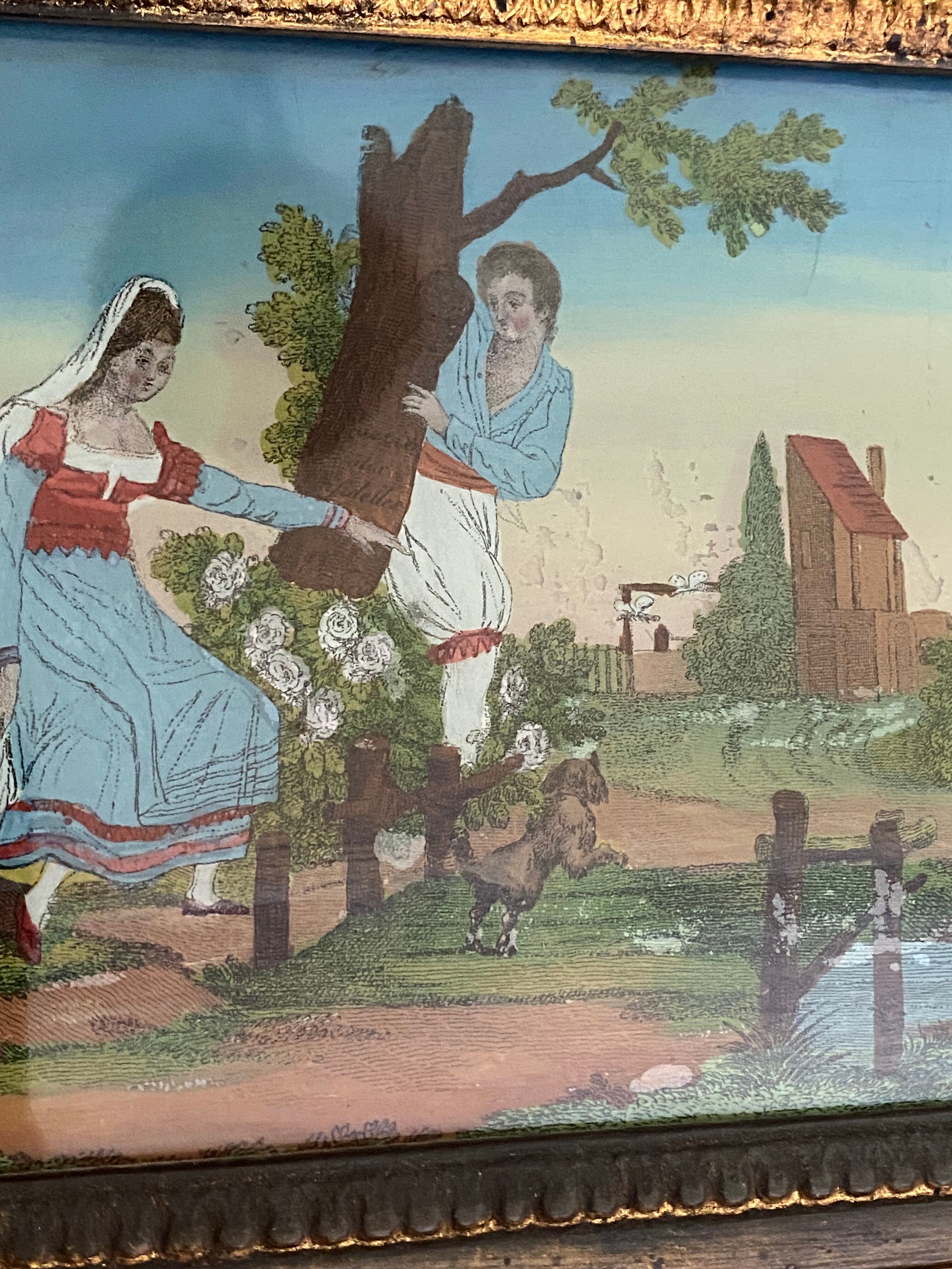 Miroir trumeau époque Restauration - Décor fixé sous verre