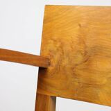 Italian Art Deco Lounge Chairs in Wood & Black Leatherette, set of 2