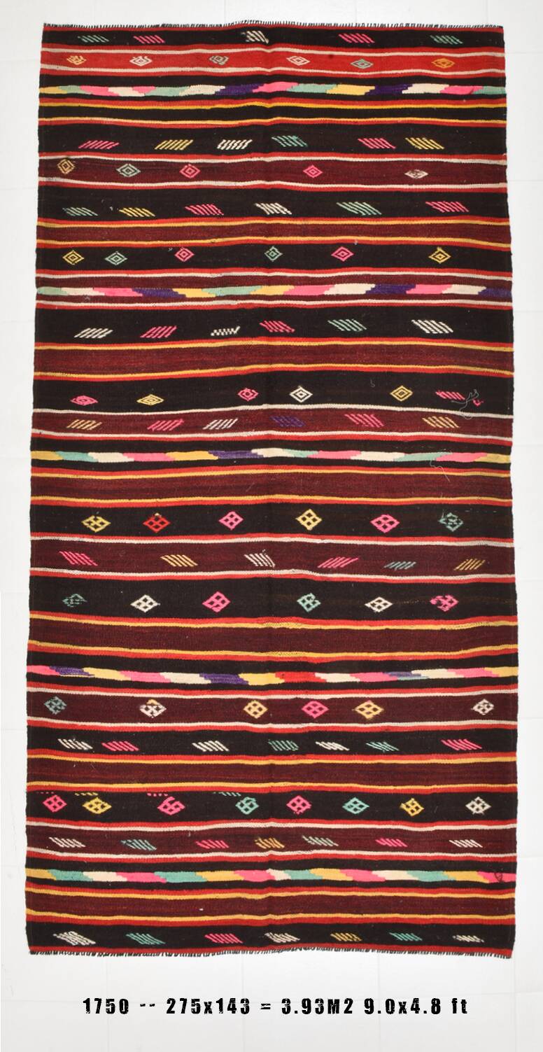 5x9 Wine Red Vintage Kilim Area Rug, 143x275Cm