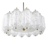 J.T. Kalmar lustre en laiton avec verre texturé glace, Autriche, années 1950