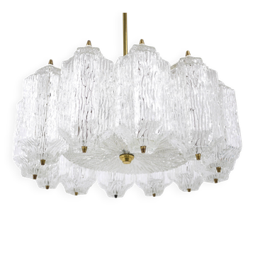J.T. Kalmar lustre en laiton avec verre texturé glace, Autriche, années 1950