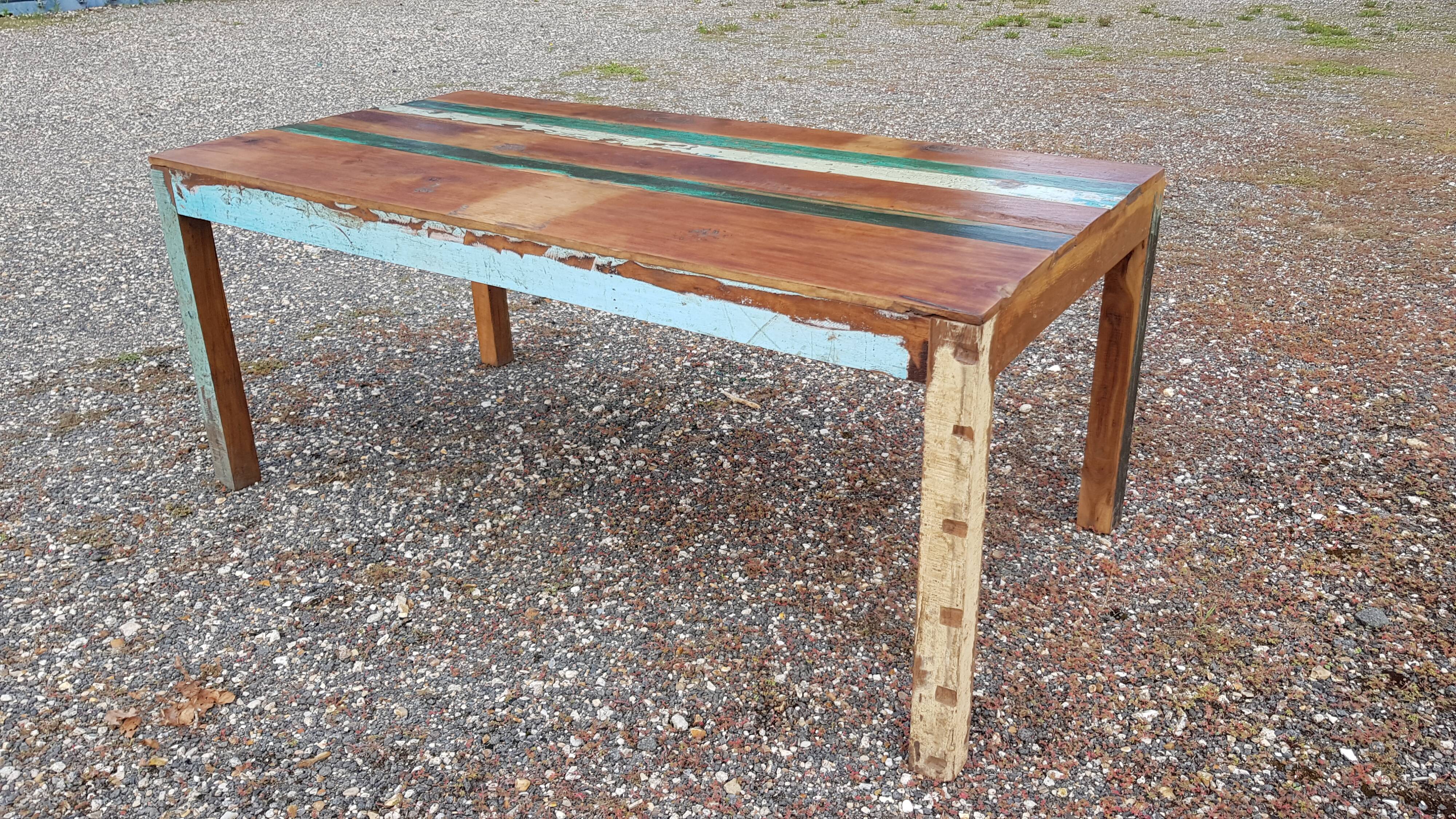 Polychrome teak dining table for 8 to 10 people