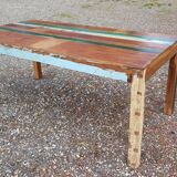 Polychrome teak dining table for 8 to 10 people